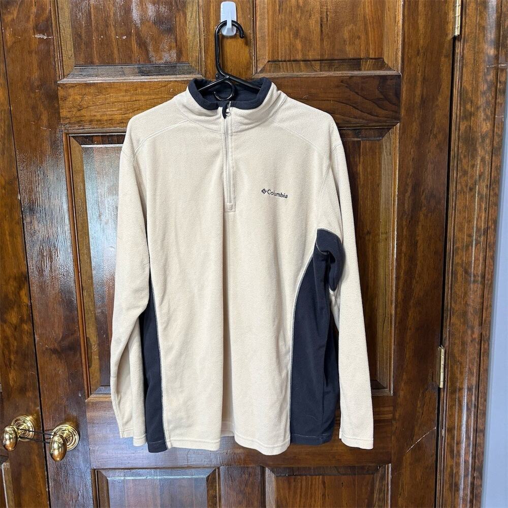 Columbia Fleece Pullover Mens Size L Beige Half Zip Mock Neck Outdoor